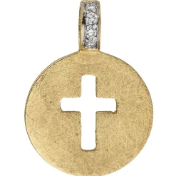 Anhänger 11,1x15,5mm Kreuz ausgestanzt im Kreis 585 Gelbgold 4 Brillanten 0.02Ct