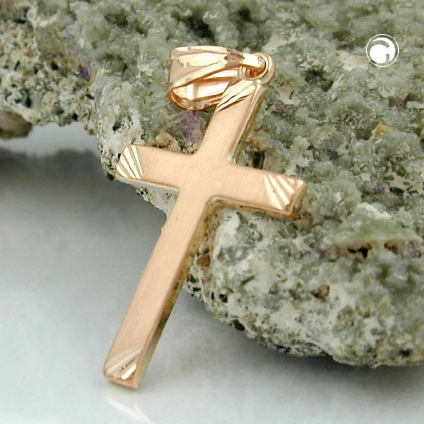 Anhänger 26x16mm Kreuz aus 375 Gold Rotgold mattiert diamantiert Unisex