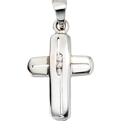 Anhänger 11,5x17,8mm Kreuz aus 585 Weißgold mit 3 Diamanten 0.02Ct Brillanten
