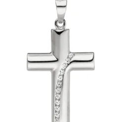 Anhänger 16,5x25,9mm Kreuz Kreuzchen mit weißen Zirkonia 925 Silber rhodiniert