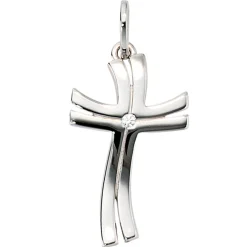 Anhänger 13,3x22,4mm Kreuz mit Diamant 0.015Ct Brillant 585 Gold Weißgold