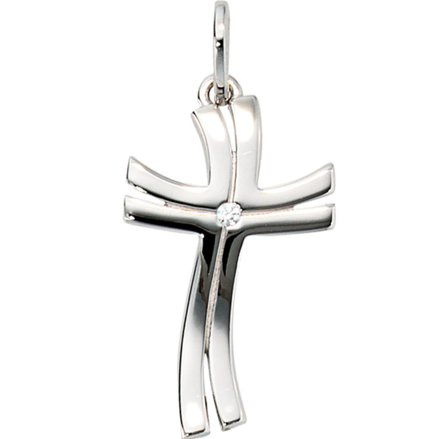 Anhänger 13,3x22,4mm Kreuz mit Diamant 0.015Ct Brillant 585 Gold Weißgold