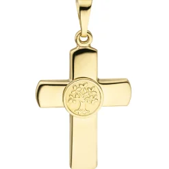 Anhänger 15x22,7mm Kreuz mit Lebensbaum in der Mitte 333 Gold Gelbgold teilmatt