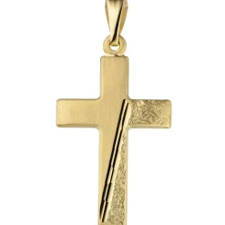 Anhänger 14x23,7mm Kreuz mit Streifen Aufgang 333 Gold Gelbgold teilgehämmert