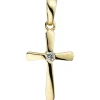 Anhänger 10,4x17,8mm Kreuz mit weißem Zirkonia in der Mitte 375 Gold Gelbgold