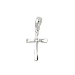 Anhänger 16x10mm leicht gebogenes Kreuz mit Zirkonia in der Mitte 925 Silber