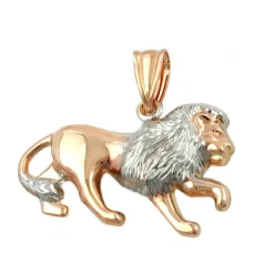 Anhänger 15x23mm Löwe aus 375 Rotgold rhodiniert matt-glänzend bicolor Unisex
