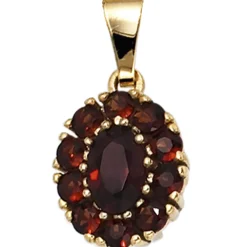 Anhänger 9,4x12,9mm mit Granat rot dunkelrot oval 375 Gold Gelbgold
