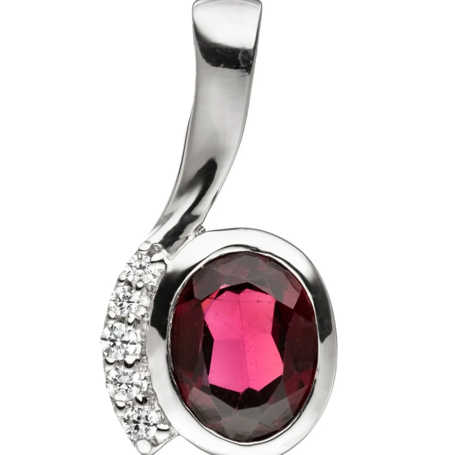 Anhänger 9,8x19,3mm mit Granat rot oval & Zirkonia weiß 925 Silber Halsschmuck