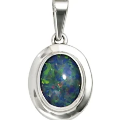 Anhänger 11,6x15,9mm mit Opal Opaltriplette oval blau-grün 585 Gold Weißgold