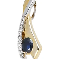 Anhänger 6,9x18,9mm mit Safir Saphir blau & 10 Zirkonia 333 Gold Gelbgold