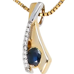 Anhänger 6,9x18,9mm mit Safir Saphir blau & 10 Zirkonia 333 Gold Gelbgold