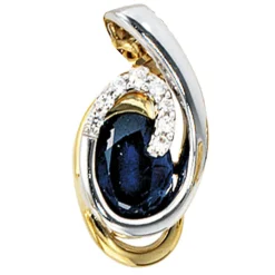 Anhänger 7,7x15,9mm mit Saphir 8 Diamanten 0.04Ct 585 Gold gelb/weiß