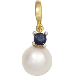 Anhänger 7x11,5mm mit Süßwasser Perle & Saphir blau 585 Gold gelb/weiß Damen
