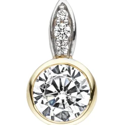 Anhänger 7,9x14,8mm mit weißen Zirkonia rund solitär 375 Gold Gelbgold bicolor