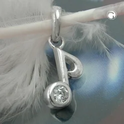 Anhänger 11,5x7mm Musiknote Achtelnote mit Zirkonia echtes 925 Silber Damen
