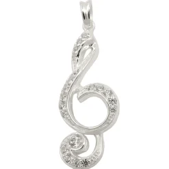 Anhänger 28x11mm Notenschlüssel mit weißen Zirkonia 925 Silber Halsschmuck