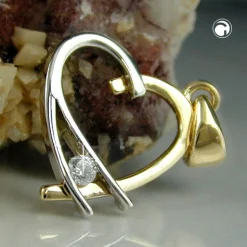 Anhänger 14x13mm offener Herz mit Zirkonia 375 Gold Gelbgold Weißgold