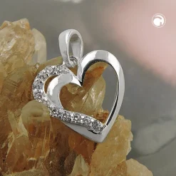 Anhänger 13x13mm offenes Herz Hezchen mit weißen Zirkonia am Rand 925 Silber
