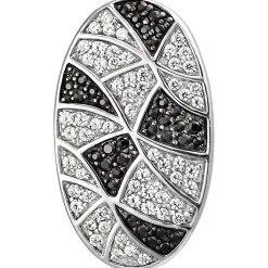Anhänger 16x27,4mm oval aus 925 Silber mit 95 Zirkonia schwarz & weiß