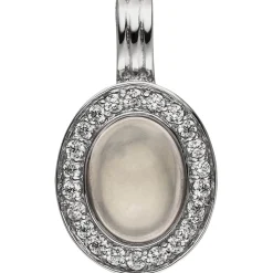 Anhänger 10,3x18mm oval Rosenquarz & 22 Zirkonia rundum 925 Silber rhodiniert