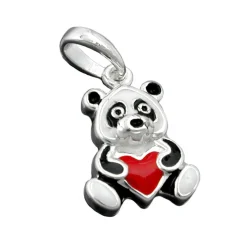 Anhänger 13x9,5mm Panda Bär mit Herz farbig lackiert 925 Silber für Kinder