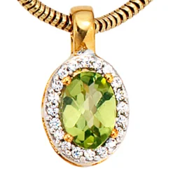 Anhänger 7,6x14,1mm Peridot grün & 20 Diamanten 0.1Ct W/P1 585 Gold Gelbgold