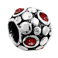 Anhänger 10x8mm Perle-bead Kugel mit Glas Kristall rot 925 Silber Damen