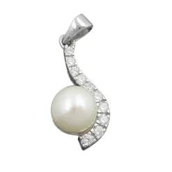 Anhänger 20x9mm Perlenanhänger Perle Zuchtperle & Zirkonia 925 Echtsilber Damen