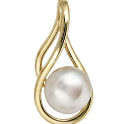 Anhänger 8,5x18mm Perlenanhänger Süßwasser Perle Zuchtperle 585 Gold Gelbgold