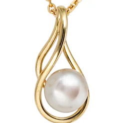 Anhänger 8,5x18mm Perlenanhänger Süßwasser Perle Zuchtperle 585 Gold Gelbgold