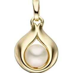 Anhänger 10,4x13,9mm Perlenanhänger Tropfen Süßwasser Zuchtperle 333 Gelbgold