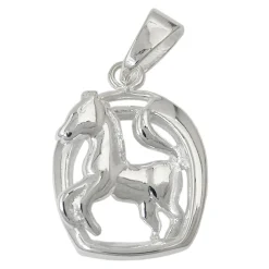 Anhänger 16x12mm Pferd Pferdchen im Hufeisen 925 Sterlingsilber für Kinder