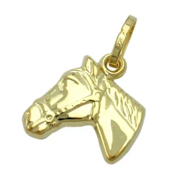 Anhänger 12x12mm Pferd Pferdekopf aus 375 Gold Gelbgold glänzend Goldpferd Damen