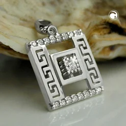 Anhänger 12x12mm Quadrat mit Muster und vielen Zirkonia 925 Sterling Silber