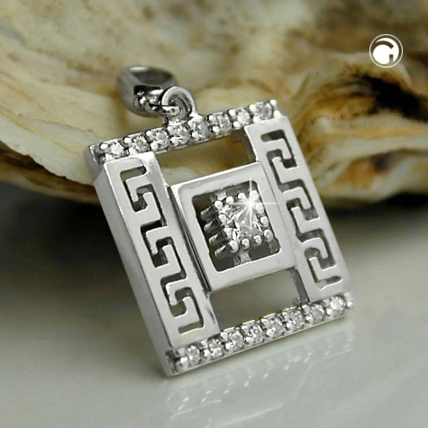Anhänger 12x12mm Quadrat mit Muster und vielen Zirkonia 925 Sterling Silber