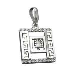 Anhänger 12x12mm Quadrat mit Muster und vielen Zirkonia 925 Sterling Silber