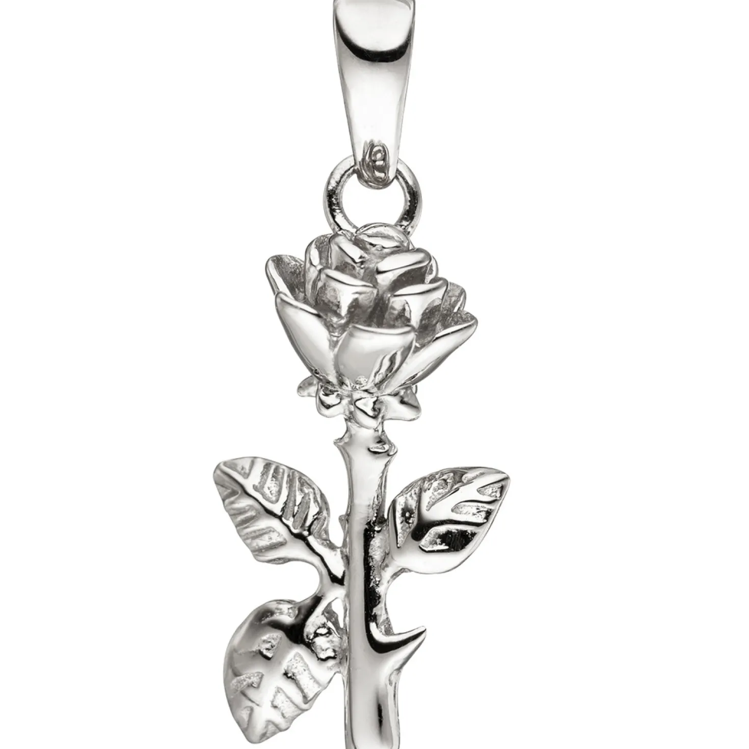 Anhänger 9,9x19,5mm Rose mit Blättern Blume 925 Silber rhodiniert Damen