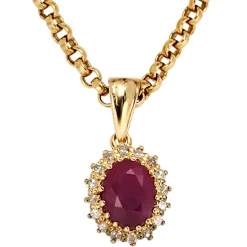 Anhänger 10,3x13,6mm Rubin & 16 Diamanten 0.16Ct 585 Gold Gelbgold oval