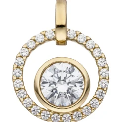 Anhänger 11,6x15mm rund aus 333 Gold Gelbgold mit Zirkonia weiß rundum Damen