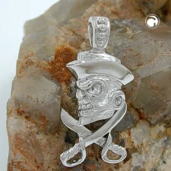 Anhänger 25x12mm Schädel Totenkopf mit Piratenhut aus echtem 925 Silber