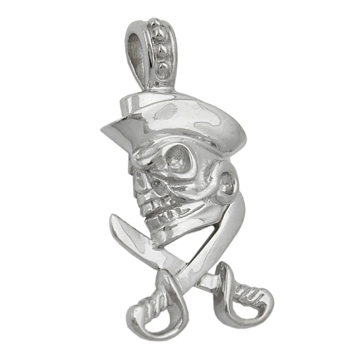 Anhänger 25x12mm Schädel Totenkopf mit Piratenhut aus echtem 925 Silber