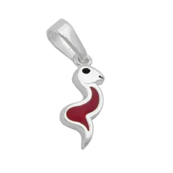 Anhänger 16x6mm Schlange mit Emaille rot-schwarz 925 Echt Silber Kinder