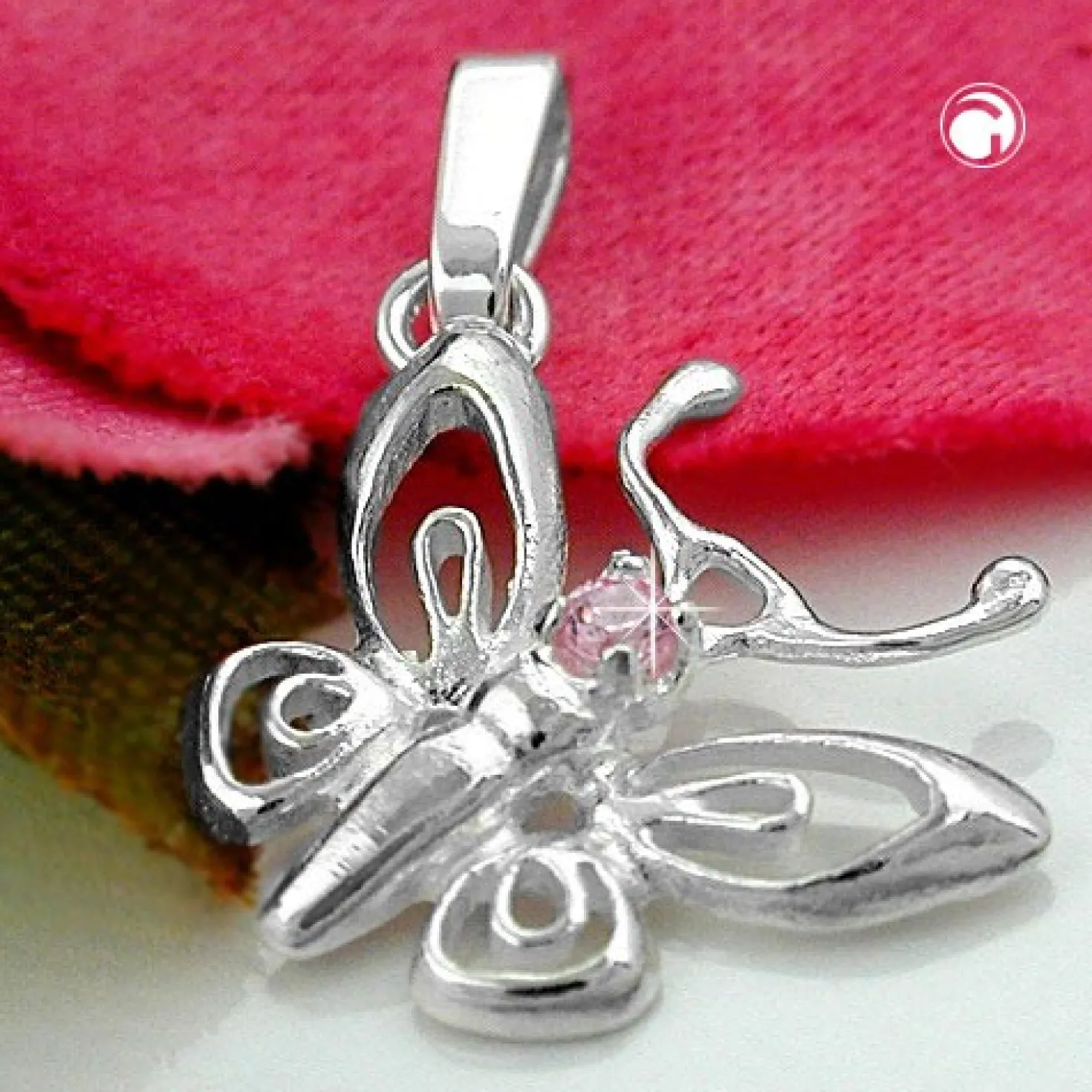 Anhänger 14x13mm Schmetterling aus 925 Silber mit pink Zirkonia Damen