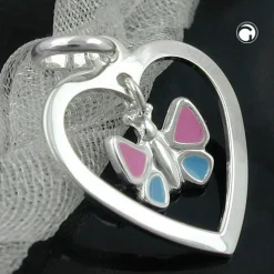 Anhänger 17x15mm Schmetterling im Herz durchbrochen 925 Silber für Kinder