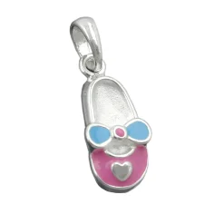 Anhänger 12x6mm Schuh Pantoffel aus 925 Sterling Silber rosa-hellblau Kinder