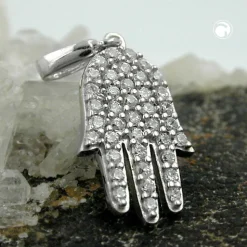 Anhänger 15x10mm Schutzsymbol Hand der Fatima mit Zirkonia weiß 925 Silber Damen