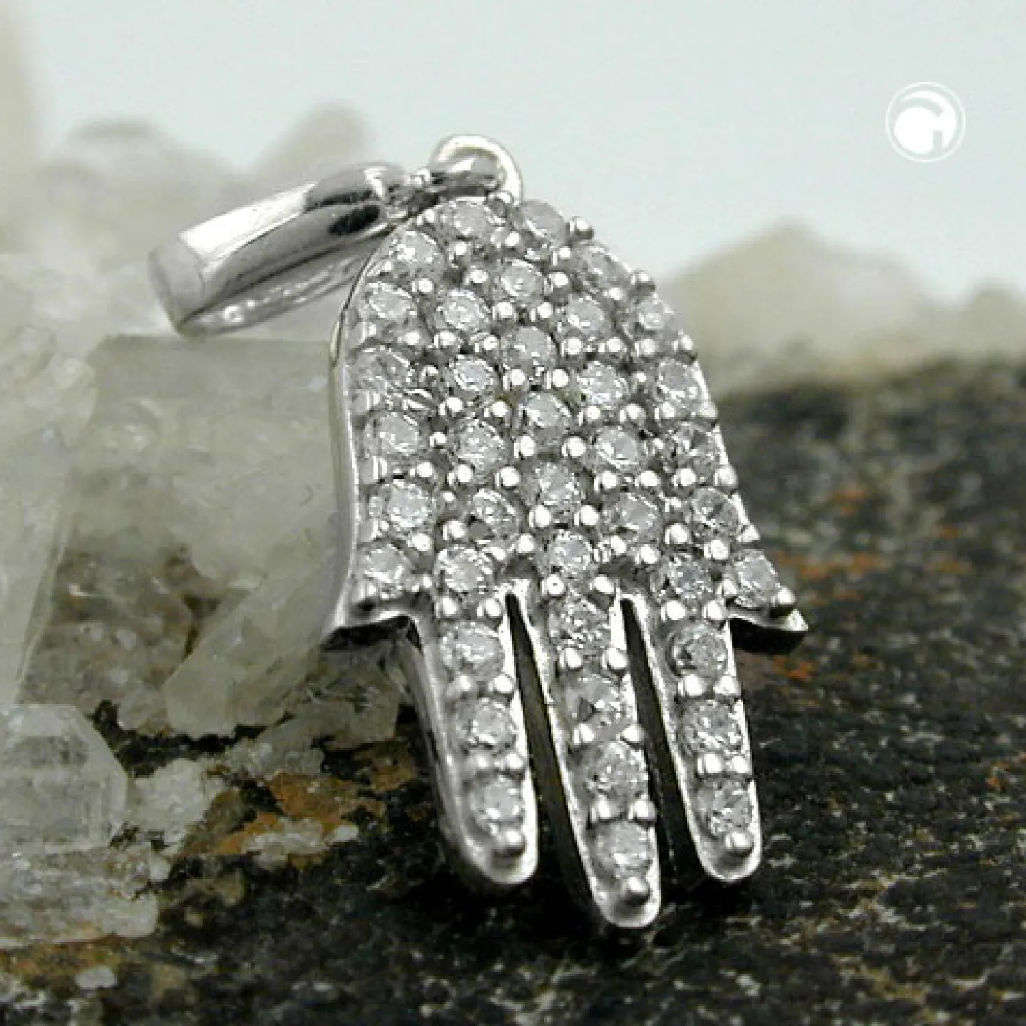 Anhänger 15x10mm Schutzsymbol Hand der Fatima mit Zirkonia weiß 925 Silber Damen