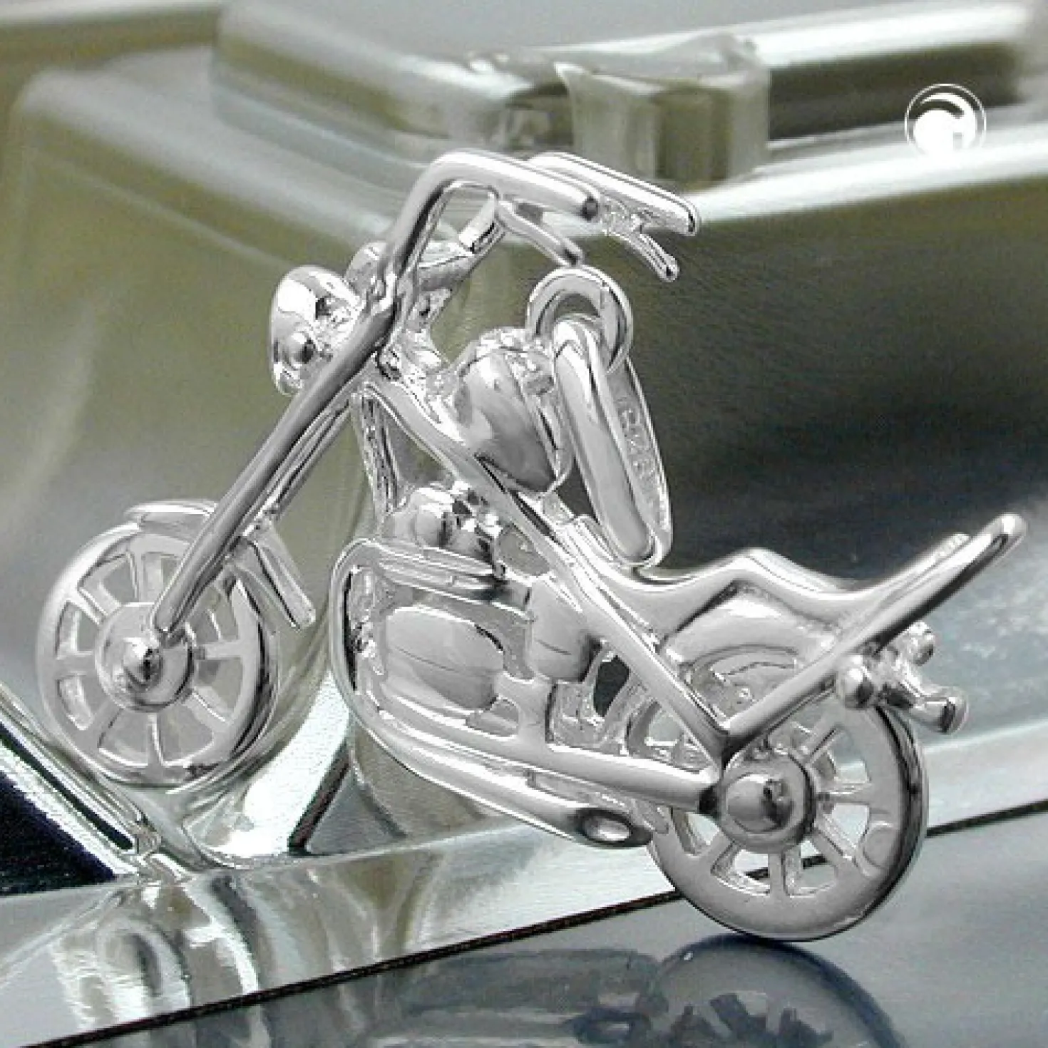 Anhänger 25x18mm - Shopper Motorrad aus 925 Silber Silberanhänger Unisex Herren