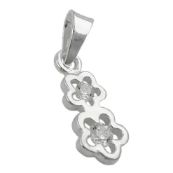 Anhänger 12x5mm Silberanhänger 2 Blüten mit Zirkonia 925 Silber Kinder